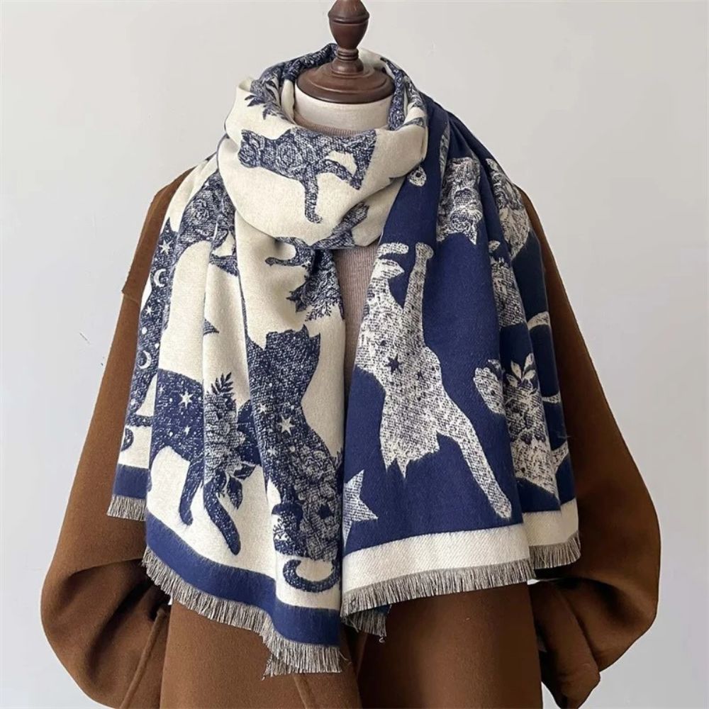 Vintage-inspirierter Katzenmuster-Schal