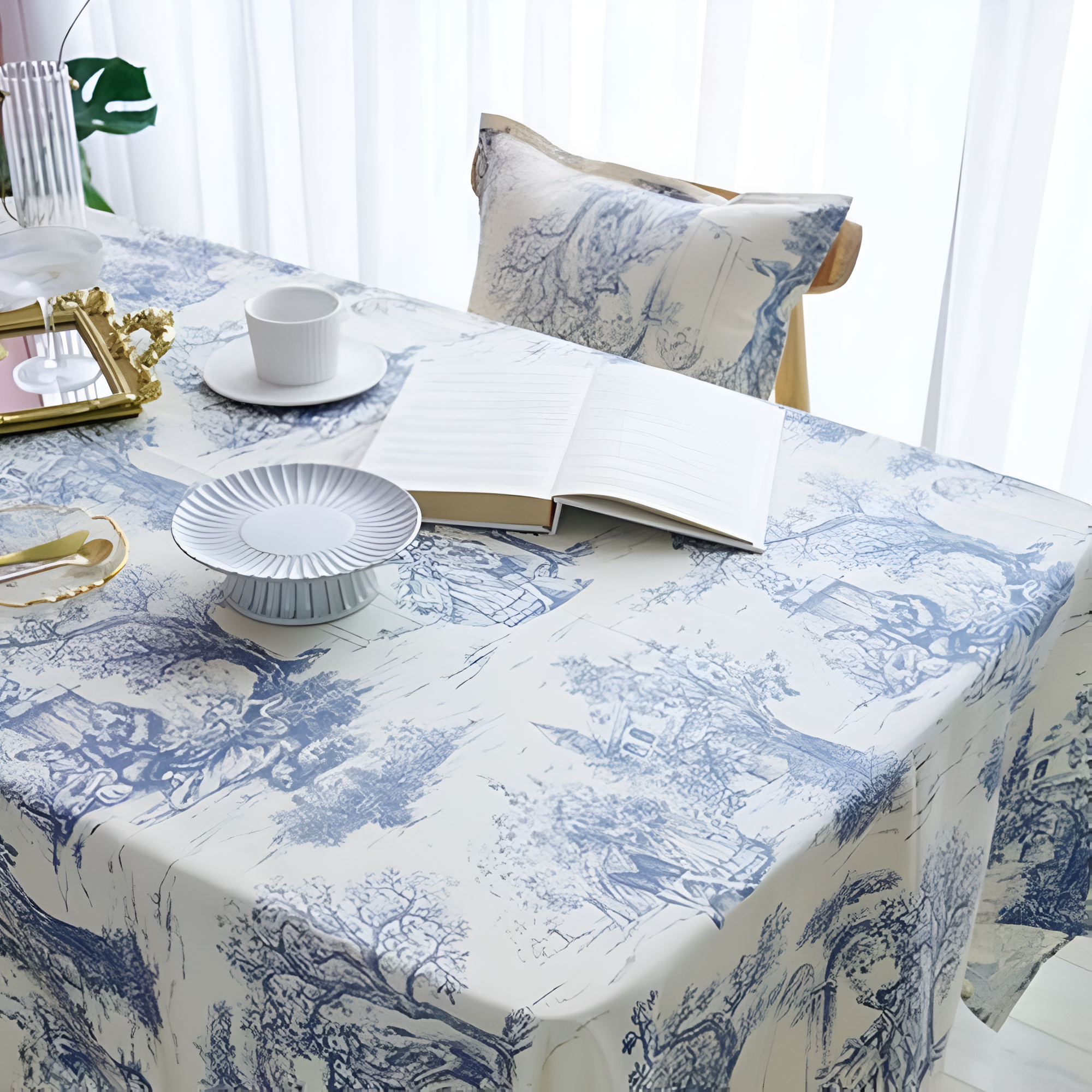 Französische Klassische Blaue Vintage Tischdecke