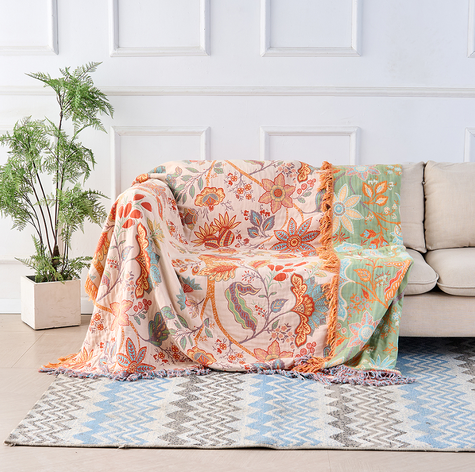 Rustikale Blumen Boho Decke | 100% Baumwoll Blumen Decke