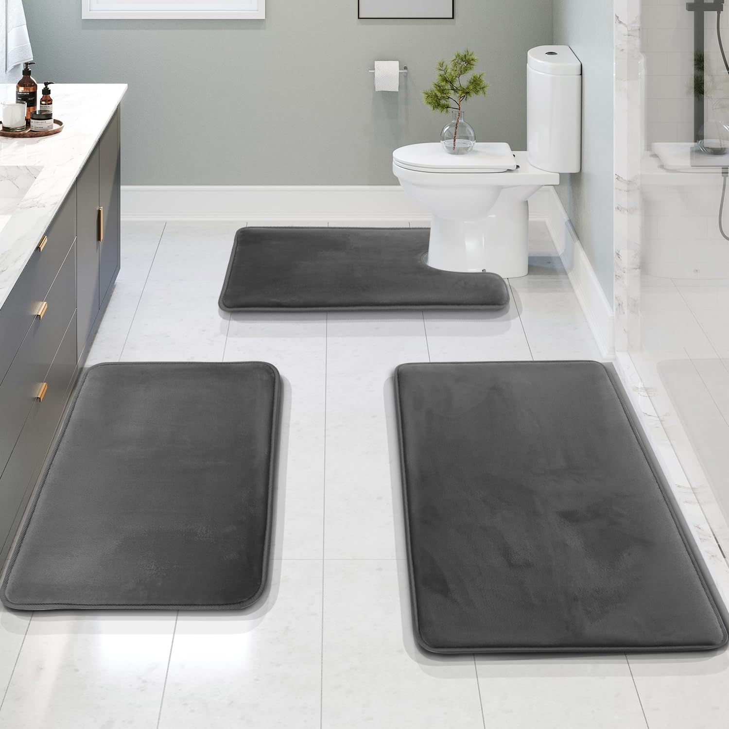 Luxuriöse Samt-Memory-Schaum-Badematte - 3er Set