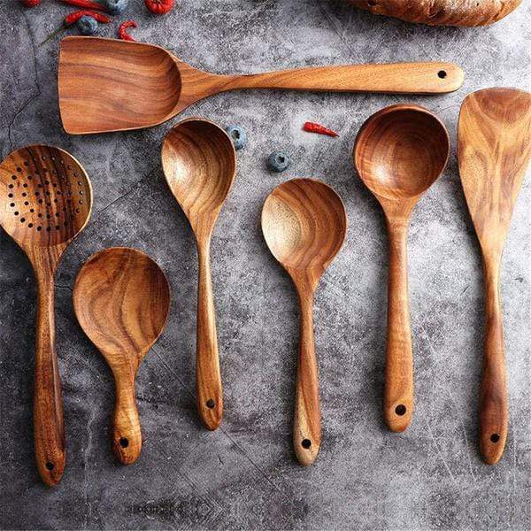 Handgefertigte Teakholz Küchenutensilien | 7 Sets