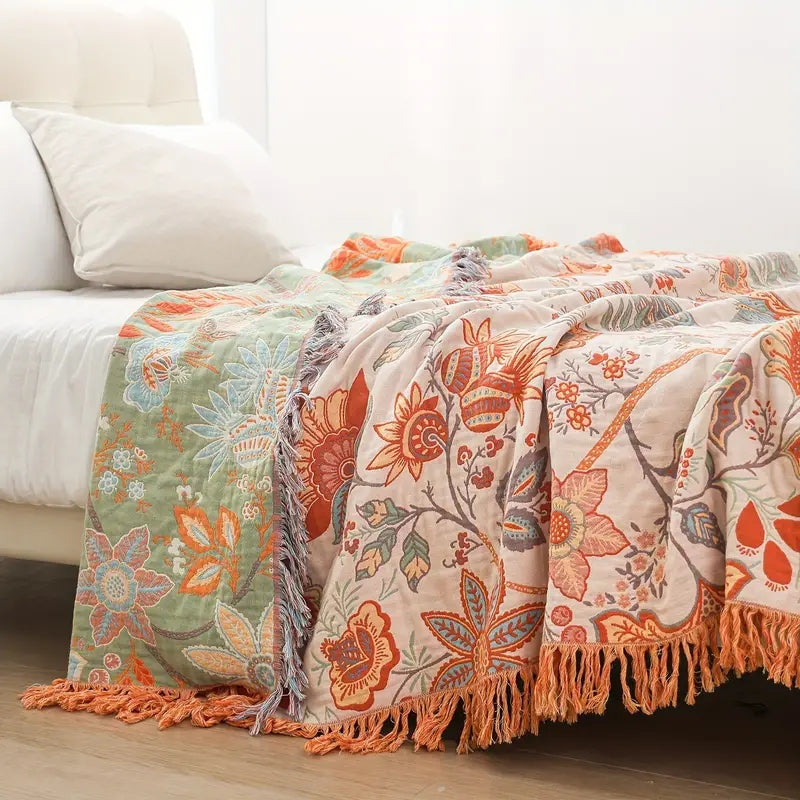 Rustikale Blumen Boho Decke | 100% Baumwolle Blumen Decke