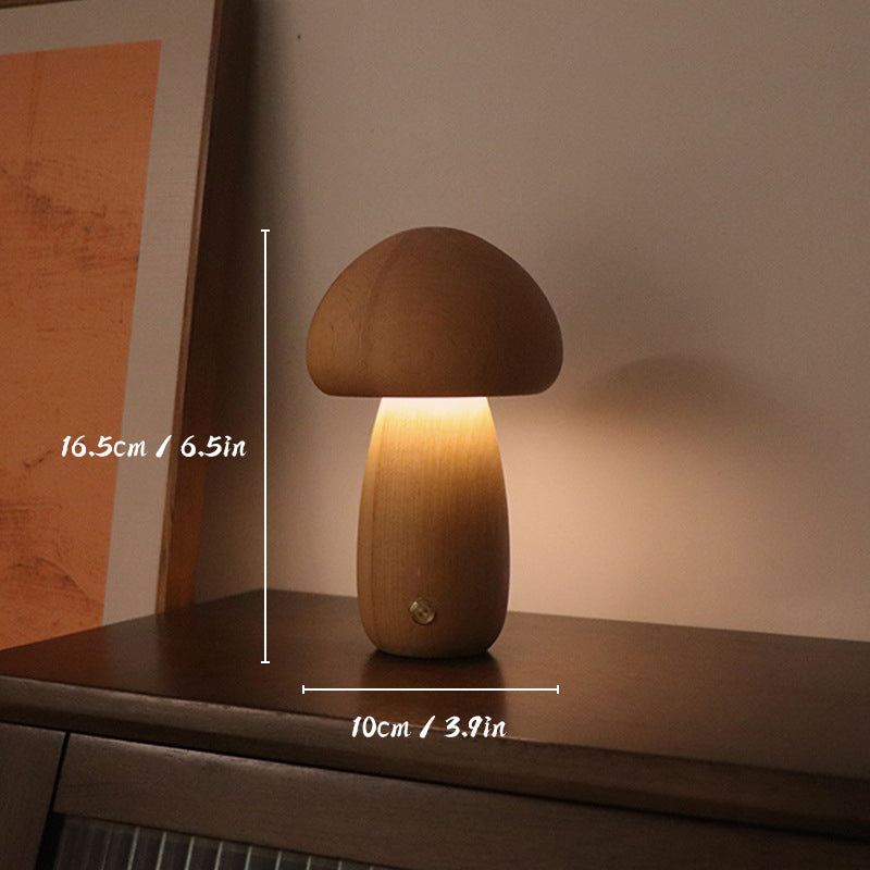 Wiederaufladbare Holzpilz Tischlampe